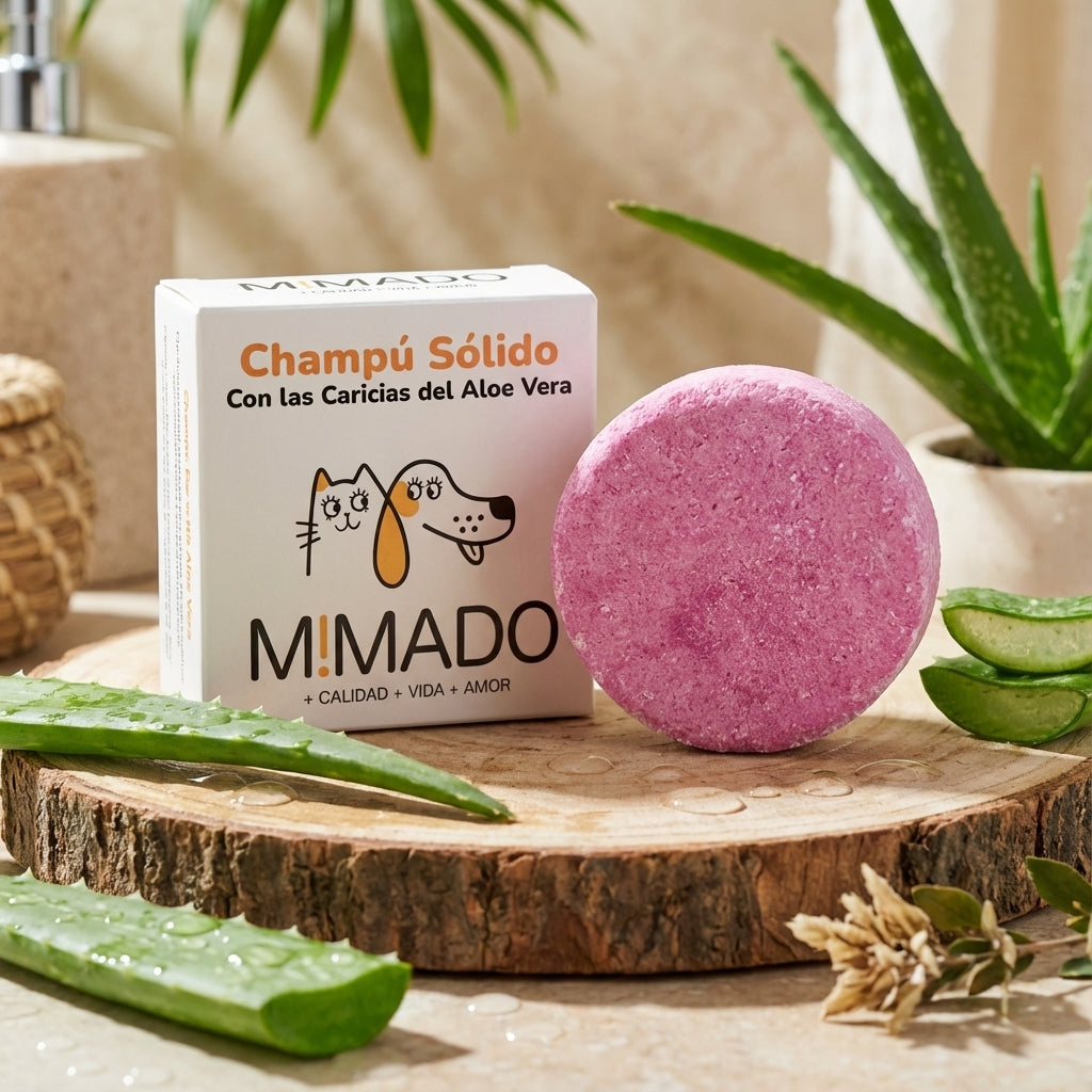 Champú Sólido 2 en 1 Natural Perros y Gatos - Aloe Vera para Piel Sensible  y Picores